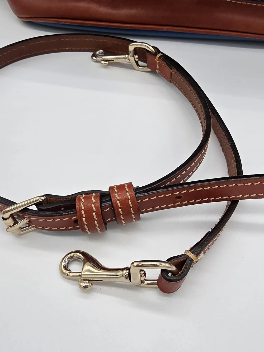 Dooney & Bourke Blue and Brown Leather Dome Satchel with Strap
